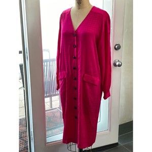 VTG Liz Claiborne 100% Silk Oversized 1980s 1990s Hot Pink Dress Size 10